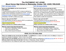 The PSAT/NMSQT, SAT, ASVAB  Mount Vernon High School on Wednesday, October 14th
